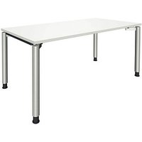 fm Sidney höhenverstellbarer Schreibtisch weiß rechteckig, 4-Fuß-Gestell Rundrohr silber 160,0 x 80,0 cm von fm