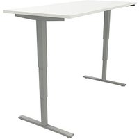 fm Sidney elektrisch höhenverstellbarer Schreibtisch weiß rechteckig, T-Fuß-Gestell silber 180,0 x 80,0 cm von fm