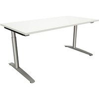 fm Sidney höhenverstellbarer Schreibtisch weiß rechteckig, C-Fuß-Gestell Rundrohr silber 160,0 x 80,0 cm von fm