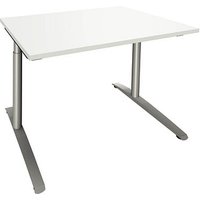 fm Sidney höhenverstellbarer Schreibtisch weiß rechteckig, C-Fuß-Gestell Rundrohr silber 120,0 x 80,0 cm von fm