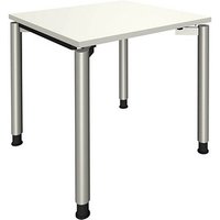 fm Sidney höhenverstellbarer Schreibtisch weiß rechteckig, 4-Fuß-Gestell Rundrohr silber 80,0 x 80,0 cm von fm