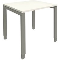 fm Sidney höhenverstellbarer Schreibtisch weiß rechteckig, 4-Fuß-Gestell Quadratrohr silber 80,0 x 80,0 cm von fm
