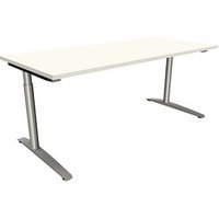 fm Sidney höhenverstellbarer Schreibtisch weiß rechteckig, C-Fuß-Gestell Rundrohr silber 180,0 x 80,0 cm von fm