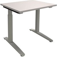fm Sidney höhenverstellbarer Schreibtisch weiß rechteckig, C-Fuß-Gestell Quadratrohr silber 80,0 x 80,0 cm von fm