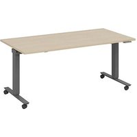 fm Topspin elektrisch höhenverstellbarer Schreibtisch ahorn, anthrazit metallic rechteckig, T-Fuß-Gestell mit Rollen grau 180,0 x 80,0 cm von fm