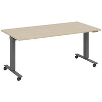 fm Slimfit elektrisch höhenverstellbarer Schreibtisch ahorn, anthrazit metallic rechteckig, T-Fuß-Gestell mit Rollen grau 140,0 x 80,0 cm von fm