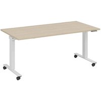 fm Topspin elektrisch höhenverstellbarer Schreibtisch ahorn, verkehrsweiß rechteckig, T-Fuß-Gestell mit Rollen weiß 180,0 x 80,0 cm von fm