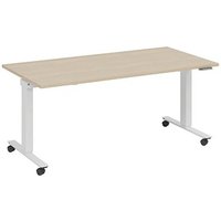 fm Slimfit elektrisch höhenverstellbarer Schreibtisch ahorn, verkehrsweiß rechteckig, T-Fuß-Gestell mit Rollen weiß 160,0 x 80,0 cm von fm