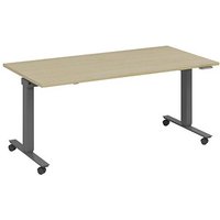 fm Slimfit elektrisch höhenverstellbarer Schreibtisch akazie, anthrazit metallic rechteckig, T-Fuß-Gestell mit Rollen grau 140,0 x 80,0 cm von fm