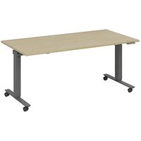 fm Slimfit elektrisch höhenverstellbarer Schreibtisch akazie, anthrazit metallic rechteckig, T-Fuß-Gestell mit Rollen grau 140,0 x 70,0 cm von fm