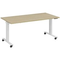 fm Slimfit elektrisch höhenverstellbarer Schreibtisch akazie, verkehrsweiß rechteckig, T-Fuß-Gestell mit Rollen weiß 180,0 x 70,0 cm von fm