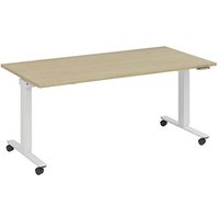 fm Topspin elektrisch höhenverstellbarer Schreibtisch akazie, verkehrsweiß rechteckig, T-Fuß-Gestell mit Rollen weiß 140,0 x 70,0 cm von fm
