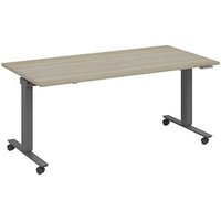 fm Slimfit elektrisch höhenverstellbarer Schreibtisch eiche, anthrazit metallic rechteckig, T-Fuß-Gestell mit Rollen grau 160,0 x 80,0 cm von fm