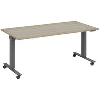 fm Slimfit elektrisch höhenverstellbarer Schreibtisch eiche, anthrazit metallic rechteckig, T-Fuß-Gestell mit Rollen grau 140,0 x 80,0 cm von fm