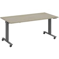 fm Slimfit elektrisch höhenverstellbarer Schreibtisch eiche, anthrazit metallic rechteckig, T-Fuß-Gestell mit Rollen grau 180,0 x 70,0 cm von fm