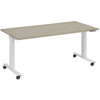 fm Slimfit elektrisch höhenverstellbarer Schreibtisch eiche, verkehrsweiß rechteckig, T-Fuß-Gestell mit Rollen weiß 180,0 x 70,0 cm von fm