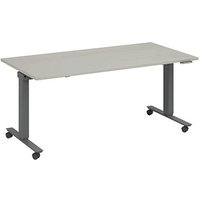 fm Slimfit elektrisch höhenverstellbarer Schreibtisch lichtgrau, anthrazit metallic rechteckig, T-Fuß-Gestell mit Rollen grau 180,0 x 80,0 cm von fm