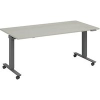 fm Slimfit elektrisch höhenverstellbarer Schreibtisch lichtgrau, anthrazit metallic rechteckig, T-Fuß-Gestell mit Rollen grau 160,0 x 80,0 cm von fm