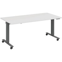 fm Slimfit elektrisch höhenverstellbarer Schreibtisch weiß, anthrazit metallic rechteckig, T-Fuß-Gestell mit Rollen grau 180,0 x 80,0 cm von fm