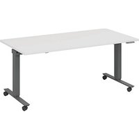 fm Slimfit elektrisch höhenverstellbarer Schreibtisch weiß, anthrazit metallic rechteckig, T-Fuß-Gestell mit Rollen grau 160,0 x 80,0 cm von fm