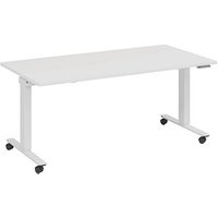 fm Slimfit elektrisch höhenverstellbarer Schreibtisch weiß, verkehrsweiß rechteckig, T-Fuß-Gestell mit Rollen weiß 160,0 x 80,0 cm von fm