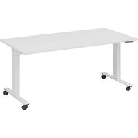 fm Slimfit elektrisch höhenverstellbarer Schreibtisch weiß, verkehrsweiß rechteckig, T-Fuß-Gestell mit Rollen weiß 180,0 x 70,0 cm von fm