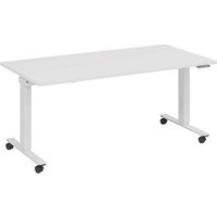 fm Slimfit elektrisch höhenverstellbarer Schreibtisch weiß, verkehrsweiß rechteckig, T-Fuß-Gestell mit Rollen weiß 160,0 x 70,0 cm von fm