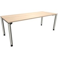 fm fastline höhenverstellbarer Schreibtisch akazie rechteckig, 4-Fuß-Gestell silber 200,0 x 80,0 cm von fm