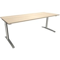 fm fastline höhenverstellbarer Schreibtisch akazie rechteckig, C-Fuß-Gestell Rundrohr silber 200,0 x 80,0 cm von fm