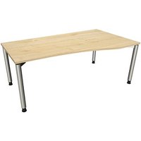 fm fastline höhenverstellbarer Schreibtisch königsahorn Bogenform, 4-Fuß-Gestell silber 180,0 x 80,0/100,0 cm von fm