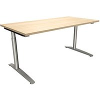 fm fastline höhenverstellbarer Schreibtisch königsahorn rechteckig, C-Fuß-Gestell Rundrohr silber 160,0 x 80,0 cm von fm