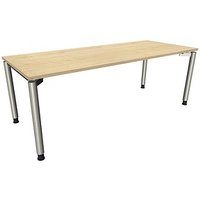 fm fastline höhenverstellbarer Schreibtisch königsahorn rechteckig, 4-Fuß-Gestell silber 200,0 x 80,0 cm von fm