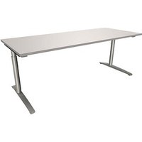 fm fastline höhenverstellbarer Schreibtisch lichtgrau rechteckig, C-Fuß-Gestell Rundrohr silber 200,0 x 80,0 cm von fm