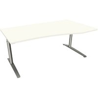 fm fastline höhenverstellbarer Schreibtisch weiß Bogenform, C-Fuß-Gestell silber 180,0 x 80,0/100,0 cm von fm