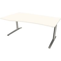 fm fastline höhenverstellbarer Schreibtisch weiß Bogenform, C-Fuß-Gestell silber 180,0 x 80,0/100,0 cm von fm