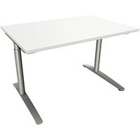 fm fastline höhenverstellbarer Schreibtisch weiß rechteckig, C-Fuß-Gestell Rundrohr silber 120,0 x 80,0 cm von fm