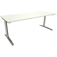 fm fastline höhenverstellbarer Schreibtisch weiß rechteckig, C-Fuß-Gestell Rundrohr silber 200,0 x 80,0 cm von fm