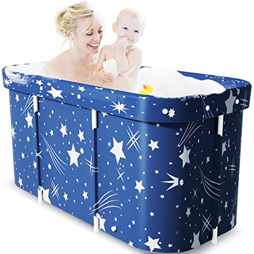 Faltbare Badewanne Erwachsene, Portable Mobile Badewanne, Freistehend Non-inflatable Badewanne für Heißes Bad Und Eisbad (Sternenblau) von folconroad