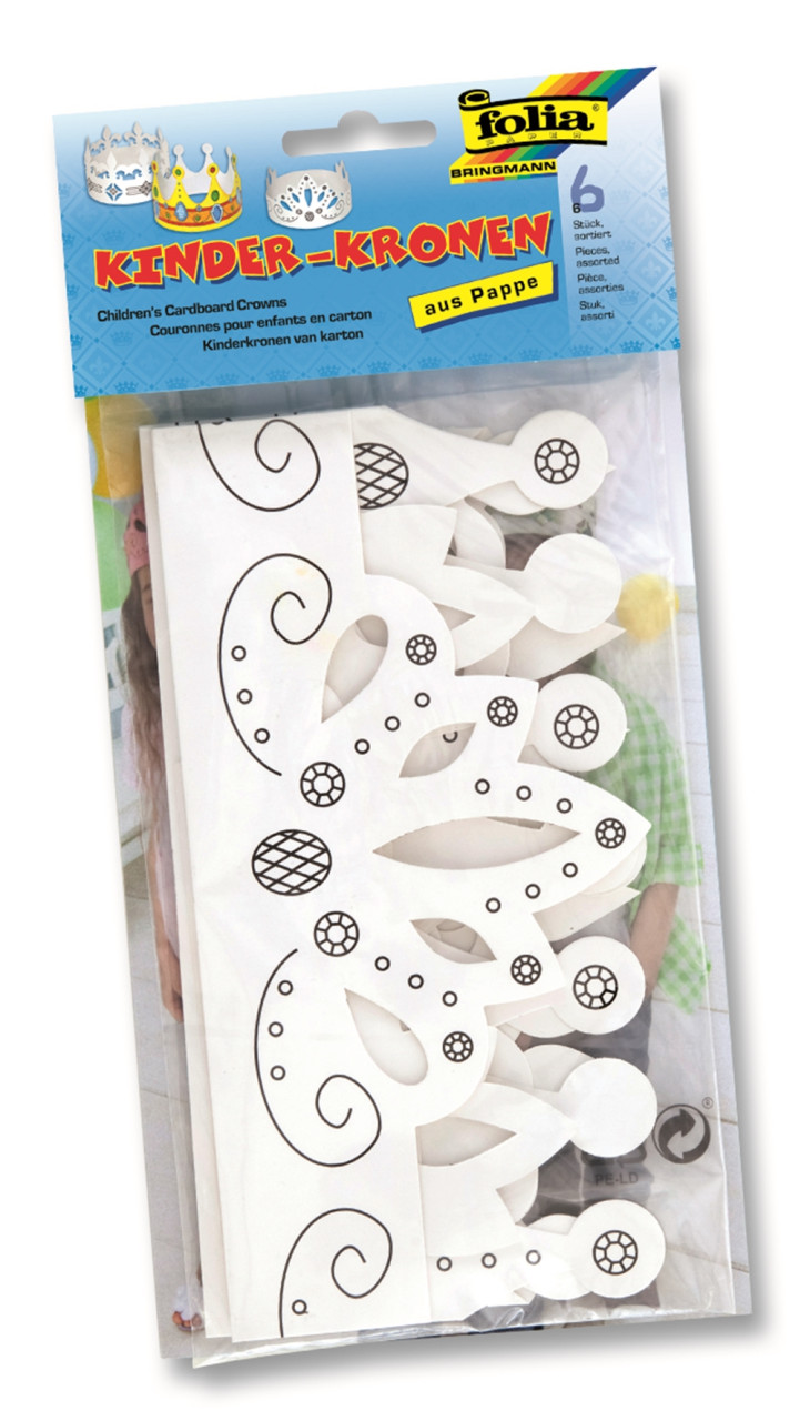 Kinderkronen in 3 Formen 6 Stück, weiss, sortiert von folia
