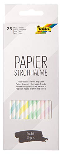 folia 12592 - Papierstrohhalme Pastel Stripes, ca. 19,7 cm lang, Ø 6mm, 25 bedruckte Strohhalme aus Papier, umweltfreundlich, lebensmittelecht, zum Trinken, Basteln und Dekorieren von folia