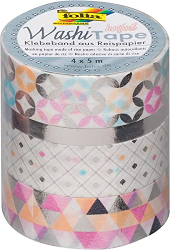 folia 26417 Deko-Klebeband Washi-Tape HOTFOIL Silber, 4er Set von folia