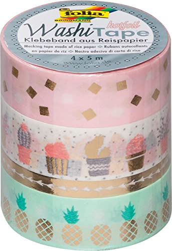 folia 26418 Deko-Klebeband Washi-Tape HOTFOIL Gold, 4er Set von folia