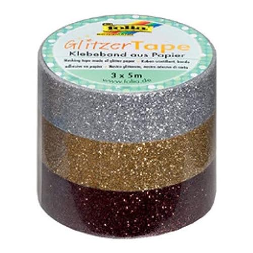 folia 28504 Deko-Klebeband Glitzer Tape, Silber/Gold/braun von folia