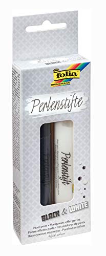 folia 36201 - Perlenstifte Set Black & White, 2 Perlen Pens mit je 30 ml Farbe in weiß und schwarz, für 3D Farbpunkte auf Papier, Textil, Holz, Keramik, usw. nach Trocknung wasserfest, waschbar von folia