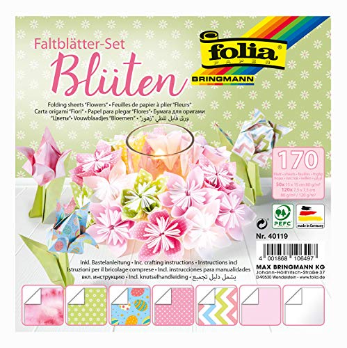 folia 40119 - Faltblätter-Set Blüten in 2 Größen, 50 Blatt im Format 15 x 15 cm + 120 Blatt im Format 7,5 x 7,5 cm, sortiert in 7 Motiven, für wunderschöne Faltfiguren, -blüten und Schmetterlinge folia 40119 - Faltblätter-Set Blüten in 2 Größen, 50 Blatt im Format 15 x 15 cm + 120 Blatt im Format 7,5 x 7,5 cm, sortiert in 7 Motiven, für wunderschöne Faltfiguren, -blüten und Schmetterlinge von folia