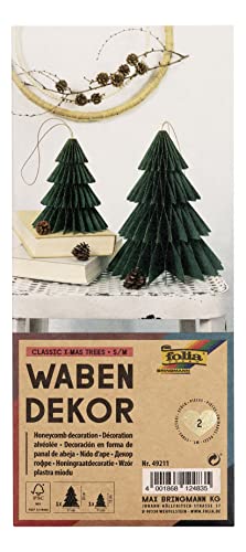 folia 49211 - Wabendekor Classic XMAS Trees, Weihnachtsanhänger 2er Set, Höhe ca. 20 und 13 cm, faltbare Weihnachtsdeko für innen von folia