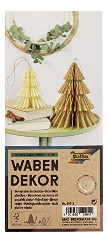 folia 49212 - Wabendekor Hygge XMAS Trees , Weihnachtsanhänger 2er Set, Höhe ca. 20 und 13 cm, faltbare Weihnachtsdeko für innen von folia