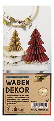 folia 49213 - Wabendekor Berry XMAS Trees, Weihnachtsanhänger 2er Set, Höhe ca. 20 und 13 cm, faltbare Weihnachtsdeko für innen von folia