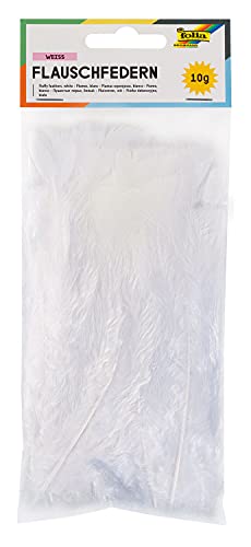 folia 53010 - Federn, Flauschfedern, Kunstfedern, 10 g in weiß, ideal für kreative Bastelarbeiten, Masken, Kostüme und Traumfänger von folia