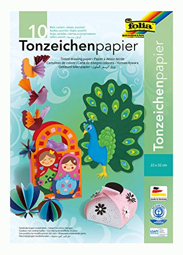 folia 550 - Mappe mit farbig sortiertem Tonzeichenpapier, 10 Blatt, 130 g/qm, ca. 22 x 32 cm, ideale Grundlage für vielfältige Bastelarbeiten wie Fensterbilder, Scrapbooking, Kartengestaltung von folia